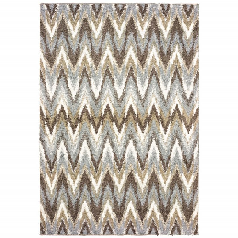 7X10 Gray And Taupe Ikat Pattern Area Rug