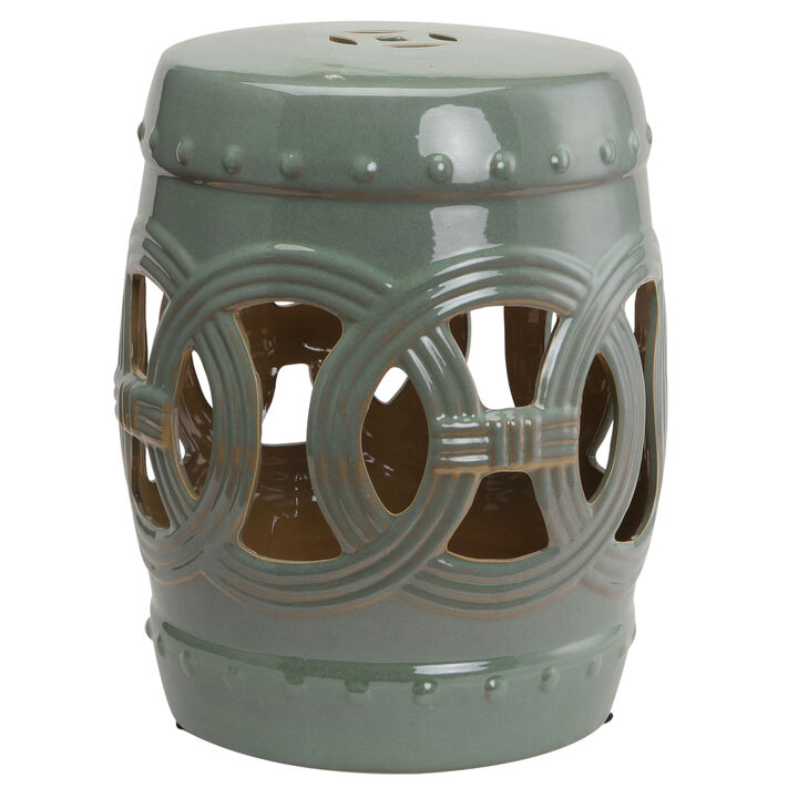 Outsunny 14" x 17" Ceramic Garden Stool with Double-Coin Knotted Ring Design & Strong Glazed Material, Decorative End Table, Home Collection, Green