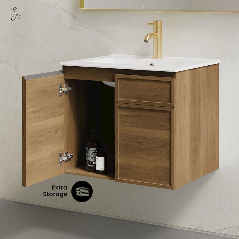 St. Tropez 24" Wall-Mounted Bathroom Vanity in Brown Oak with Sink Top image number 7