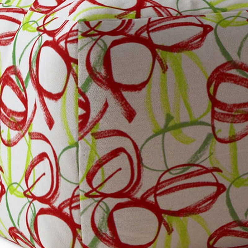 Homezia 17" White Red And Green Cotton Abstract Pouf Ottoman