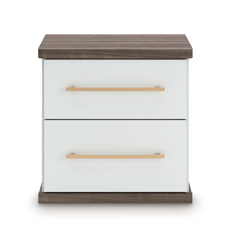Keny Nightstand, 2 Drawers with Gold Handles, Matte White, Dark Brown image number 2