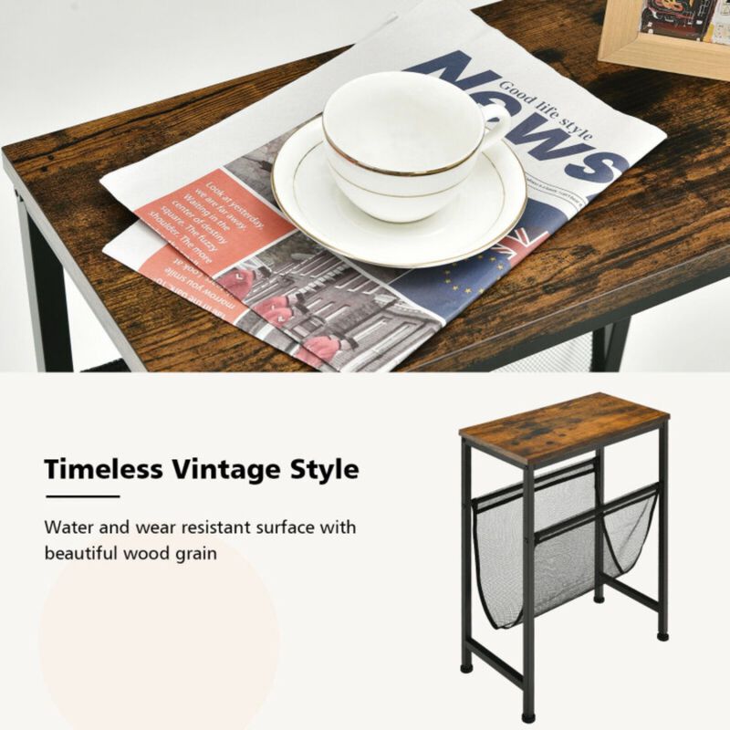 Narrow End Table with Magazine Holder Sling for Small Space image number 3