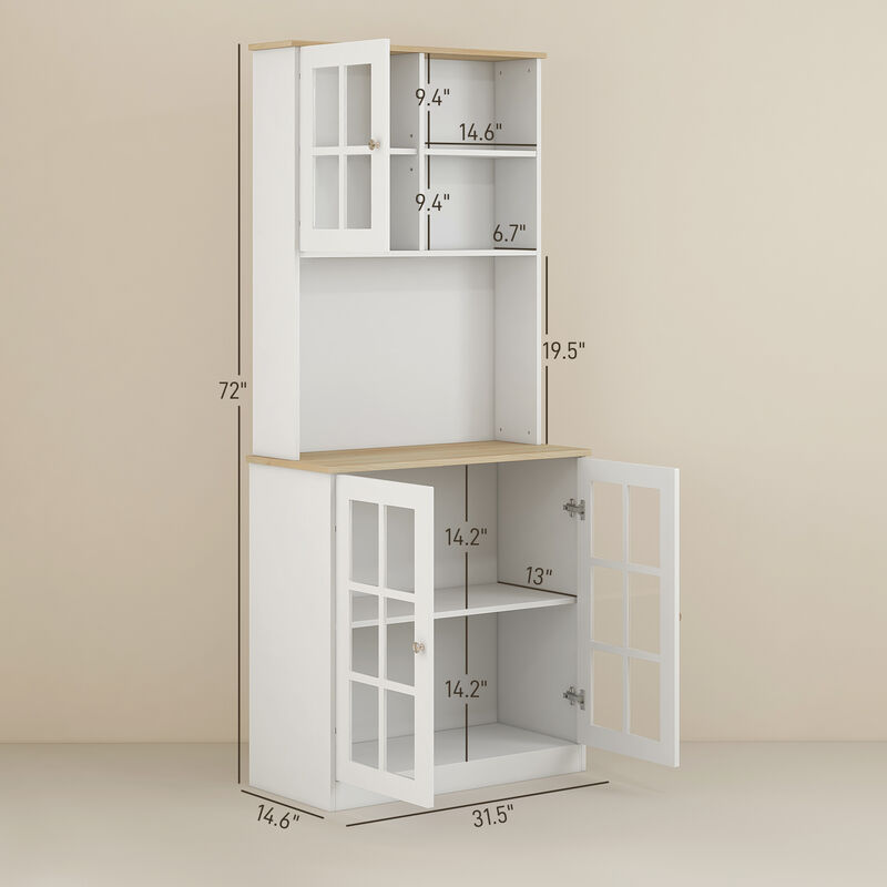 Hivvago 72" Kitchen Cabinet with Hutch and Glass Doors image number 2