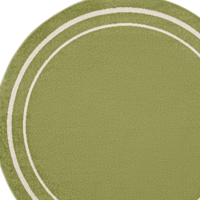 HomeRoots 4' Green And Ivory Round Indoor Outdoor Area Rug image number 2