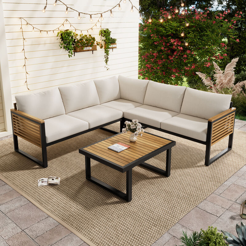 Merax Industrial-Style Outdoor Sofa Set with Acacia Wood & Iron Frame image number 1