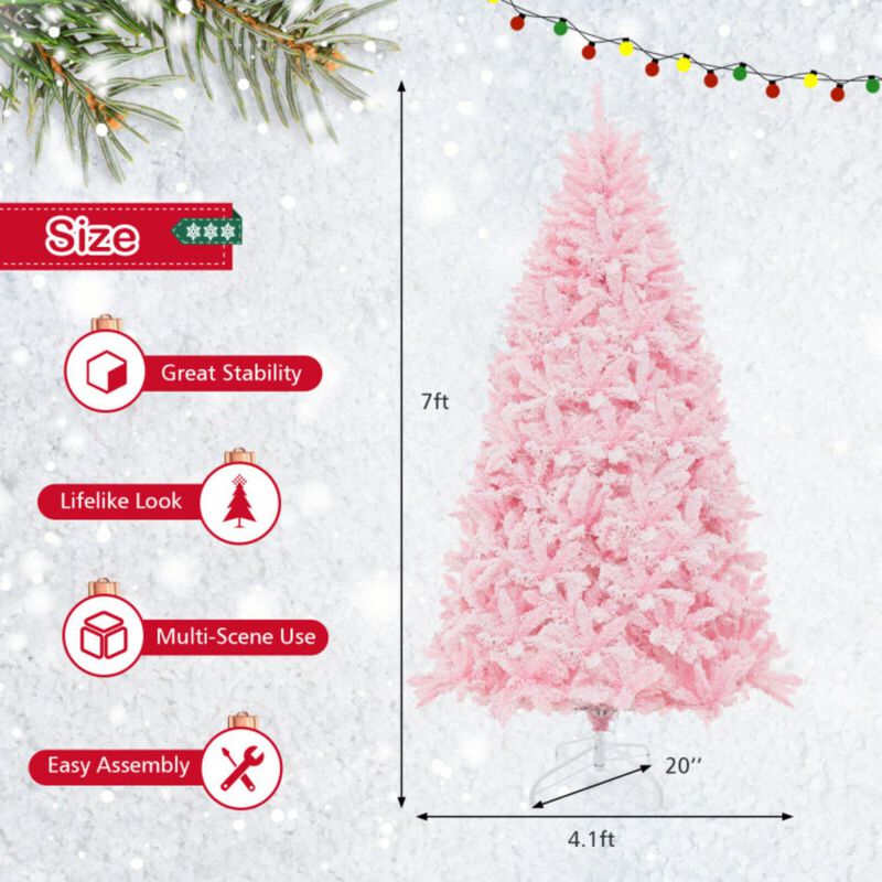 Hivvago 7 Feet Flocked Artificial Christmas Tree with 500 LED Lights and 1200 Branches