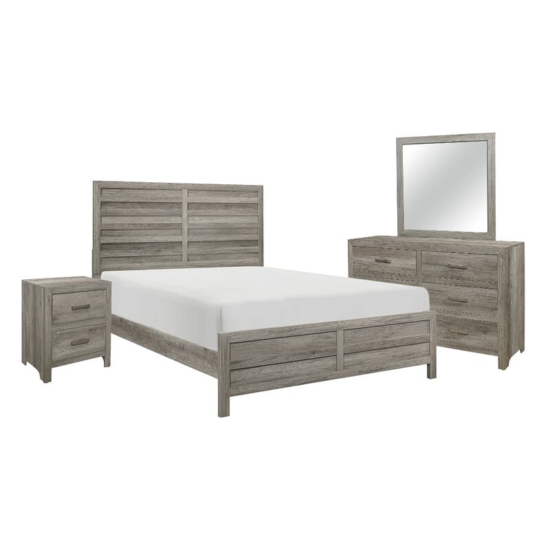 Kade 4 Pc Queen Size Bedroom Set, Slatted Panel Design, Weathered Gray Finish
