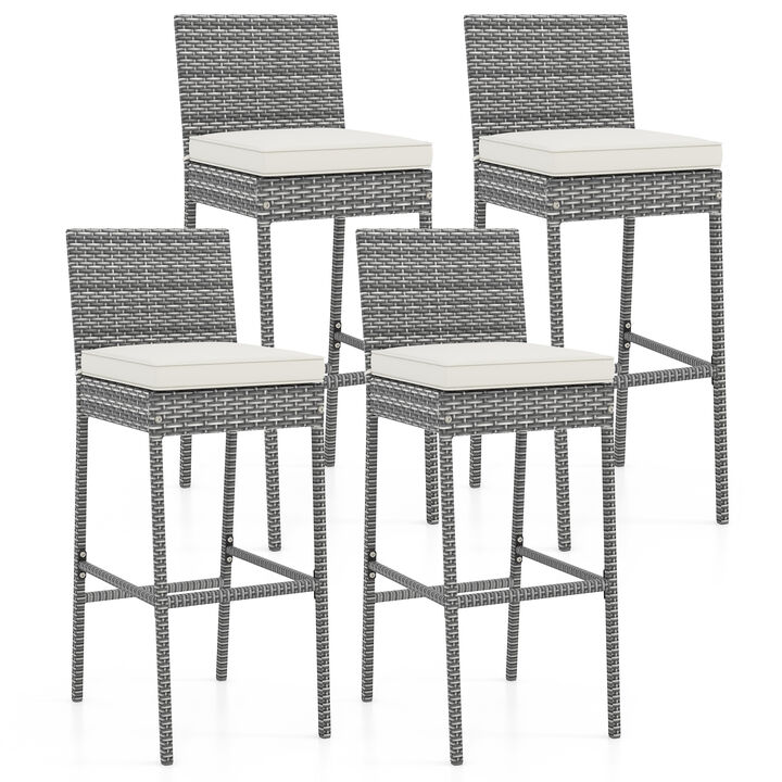 Patio Barstools with Soft Seat Cushions and Cozy Footrests Set of 4 for Outdoor Dining