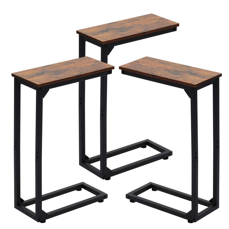 DALEMHOME C Shaped End Table Set of 3, Couch Side Table for Small Spaces, Slide Under Sofa TV Tray Snack Arm Table for Living Ro