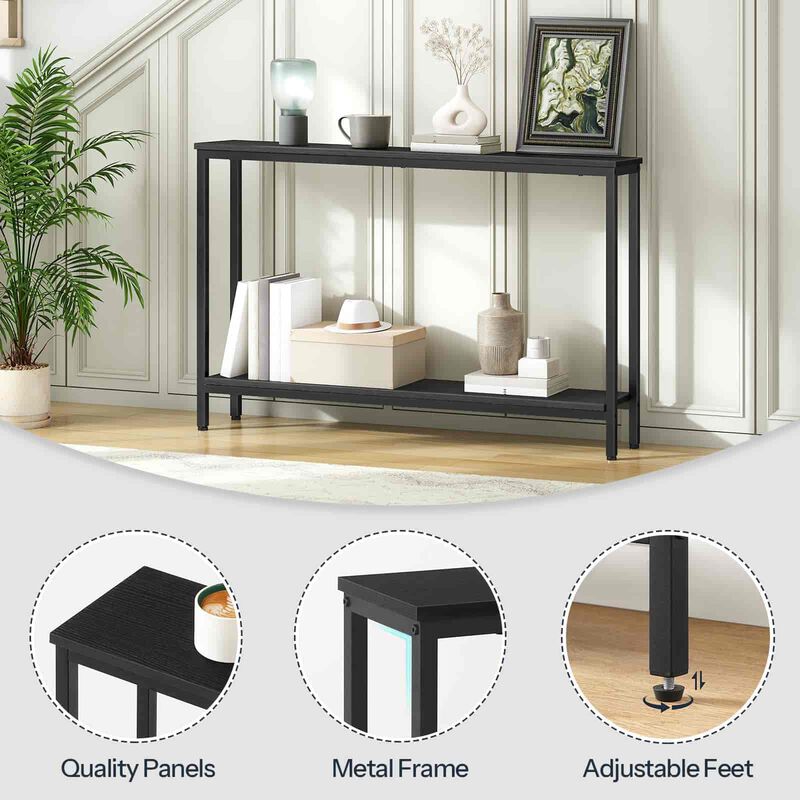 Modern Narrow Sofa Table with Storage Shelf for Small Spaces-Black image number 5