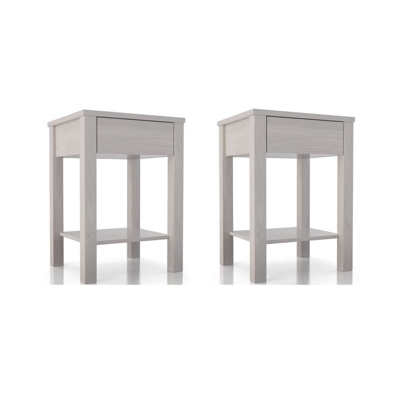 Set of 2 Whitewash Vintage Style Wooden Nightstands with Storage Drawer - Side Tables for Bedroom