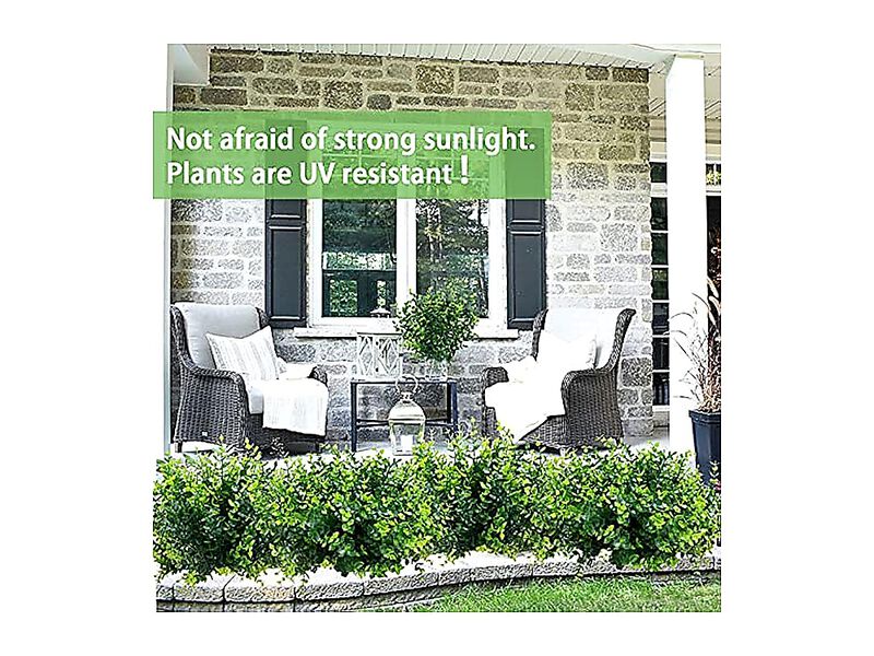 10 Pack Artificial Boxwood Stems Outdoors Unfading In Sun Plastic Faux Plants image number 3