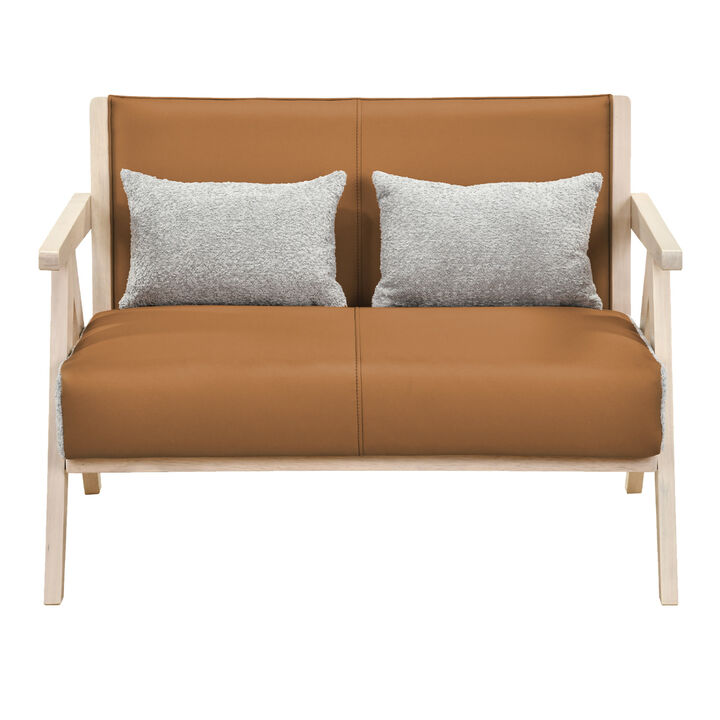 Loveseat Sofa for Small Spaces with Throw Pillows and Rubber Wood Frame