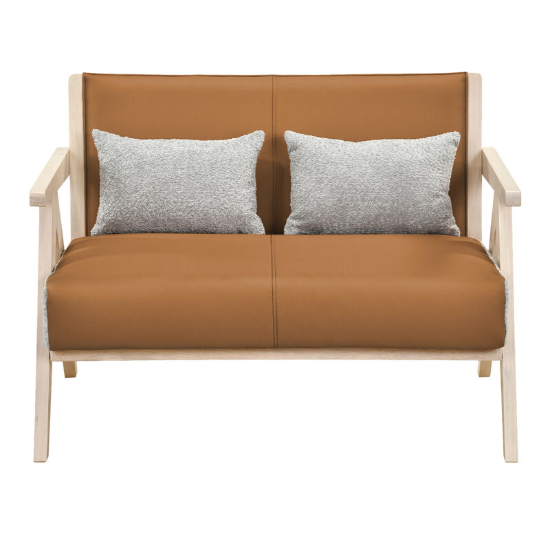 Loveseat Sofa for Small Spaces with Throw Pillows and Rubber Wood Frame image number 0