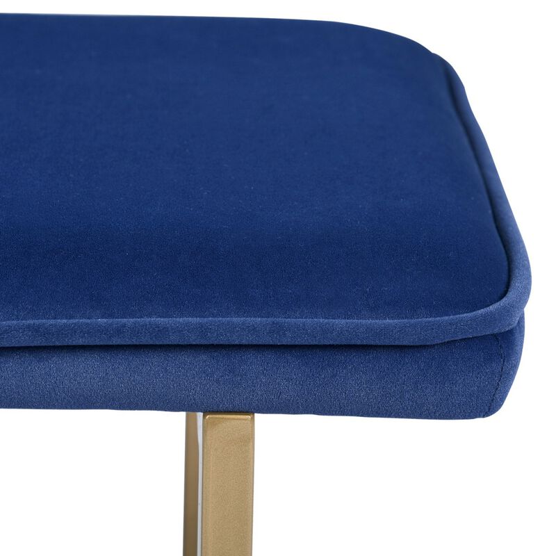 Set of 1 Upholstered Velvet Bench 44.5" W x 15" D x 18.5" H, Golden Powder Coating Legs - BLUE