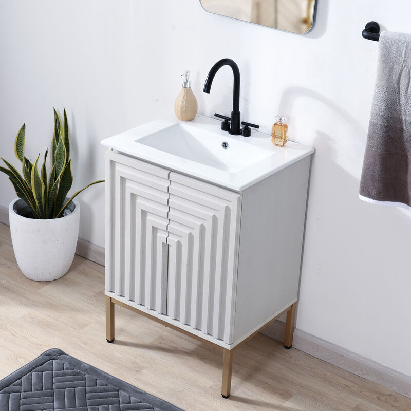 Rowan 24 in. W x 18 in. D x 33 in. H Geometric Modern Transitional 2-Shelf Bath Vanity Cabinet Only (Sink Basin Not Included)