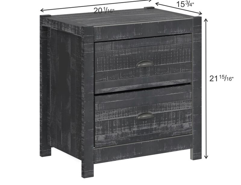 Homezia 24" Dark Gray Distressed Solid Wood Two Drawer Nightstand