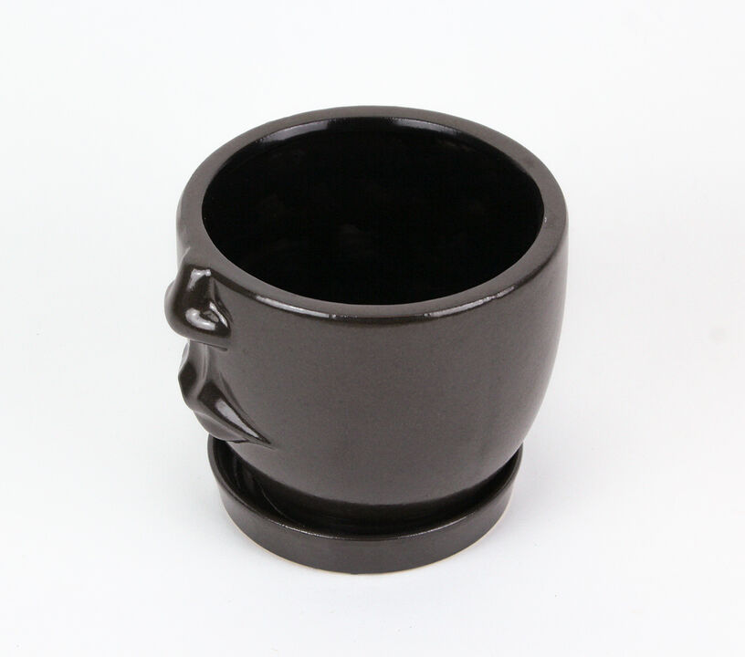 Brown Ceramic Face Planter Decorative Flower Pot Hand Painted Plant Holder Decor