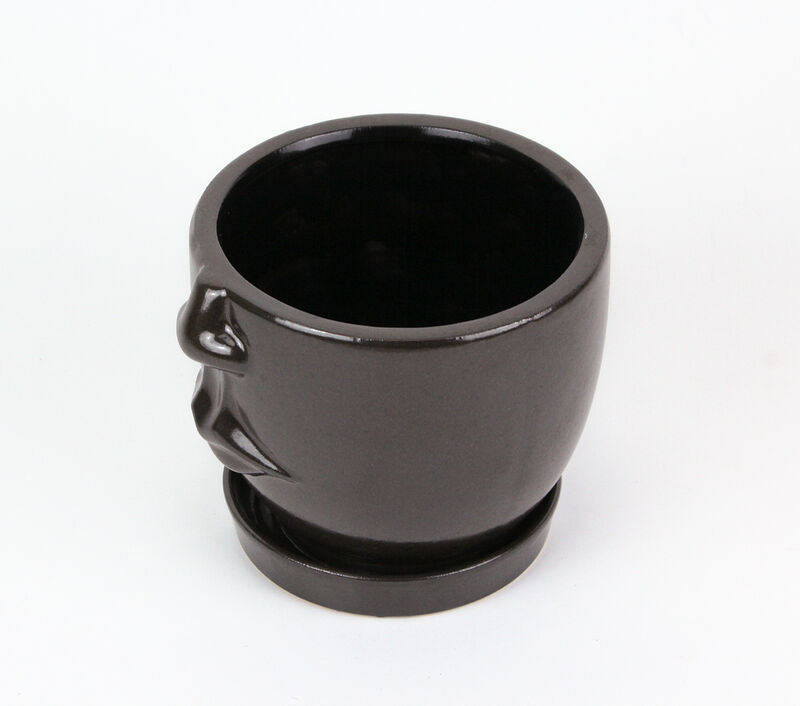 Brown Ceramic Face Planter Decorative Flower Pot Hand Painted Plant Holder Decor image number 1