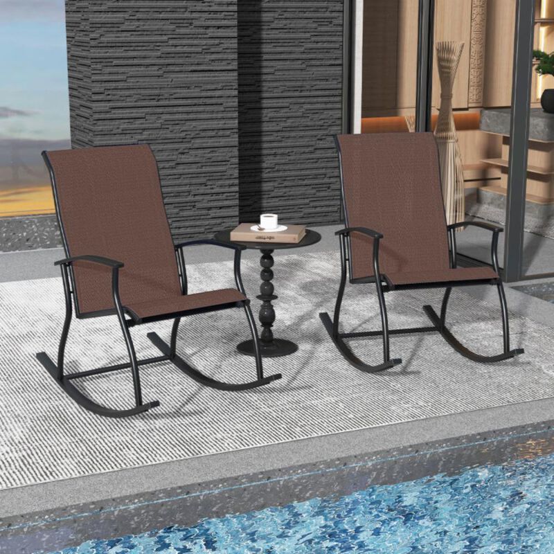 Hivvago 2 Pieces Outdoor Rocking Chairs with Breathable Backrest