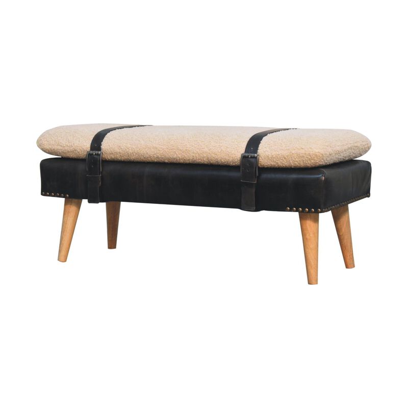 Boucle Buffalo Hide Black Leather Bench