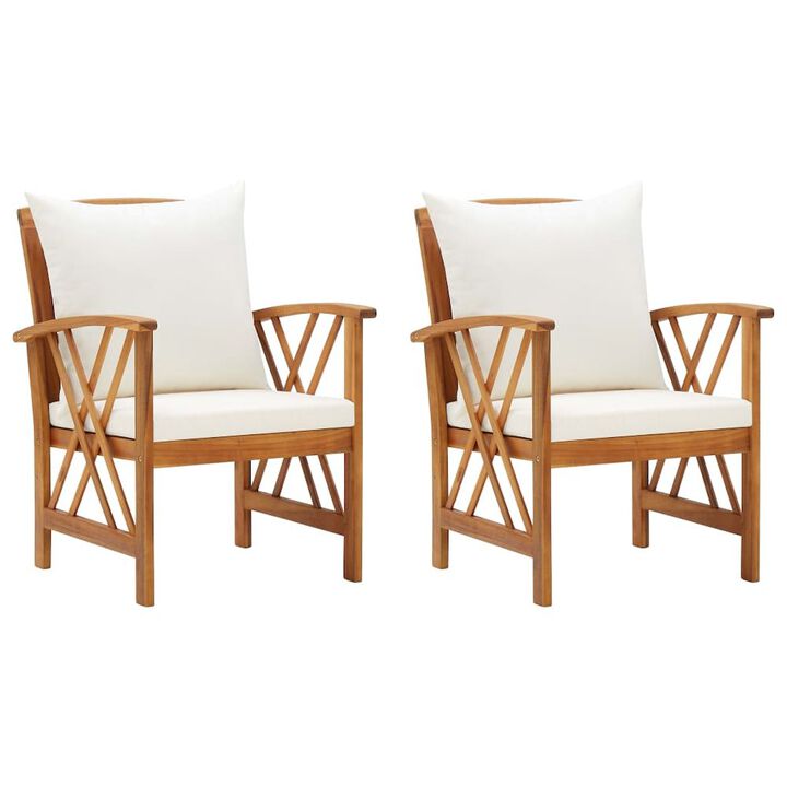 Garden Chair Set of 2 Cream White, Brown