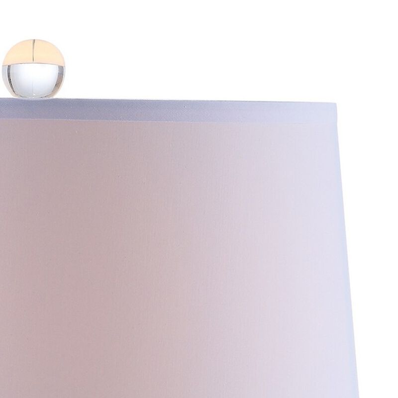 Cue 25 Inch Table Lamp, Empire Fabric Shade, Accent Nickel Round Base - Benzara