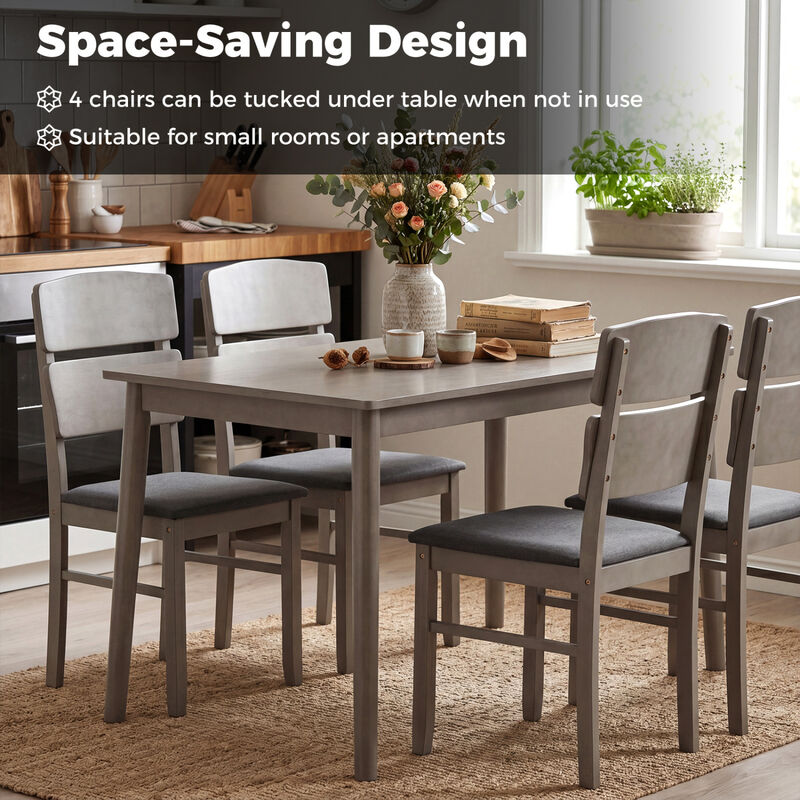 5 Piece Dining Room Table Set for 4 People with Curved High Back Chairs Compact Dining Set-Grey image number 3