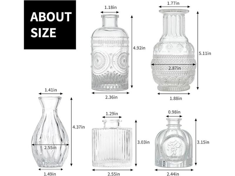 Set of 5 Clear Glass Bud Vases &ndash; Small Vintage Flower Centerpieces image number 2