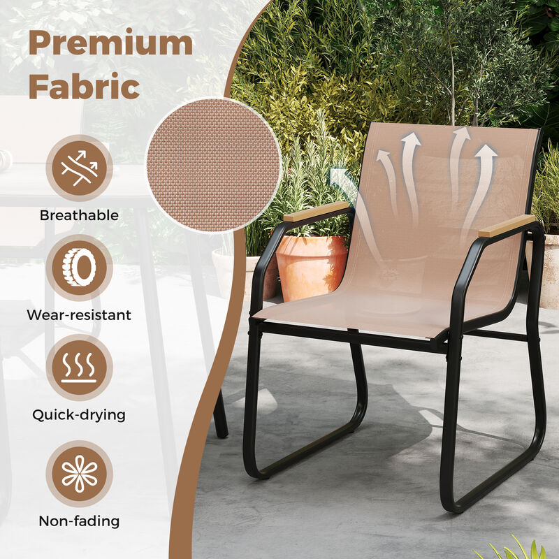 5-Piece Patio Table and Chair Set with Fabric Seating, Rectangular Table&ndash;Brown image number 6