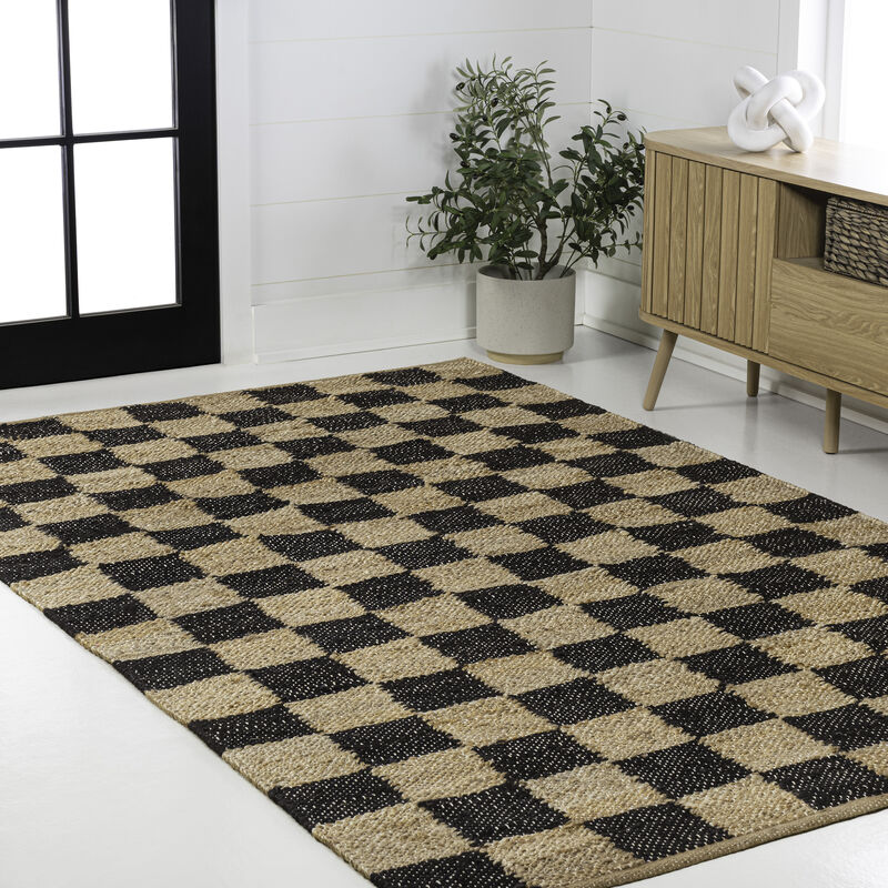 Theo Modern Farmhouse Woven Jute Checkerboard Area Rug