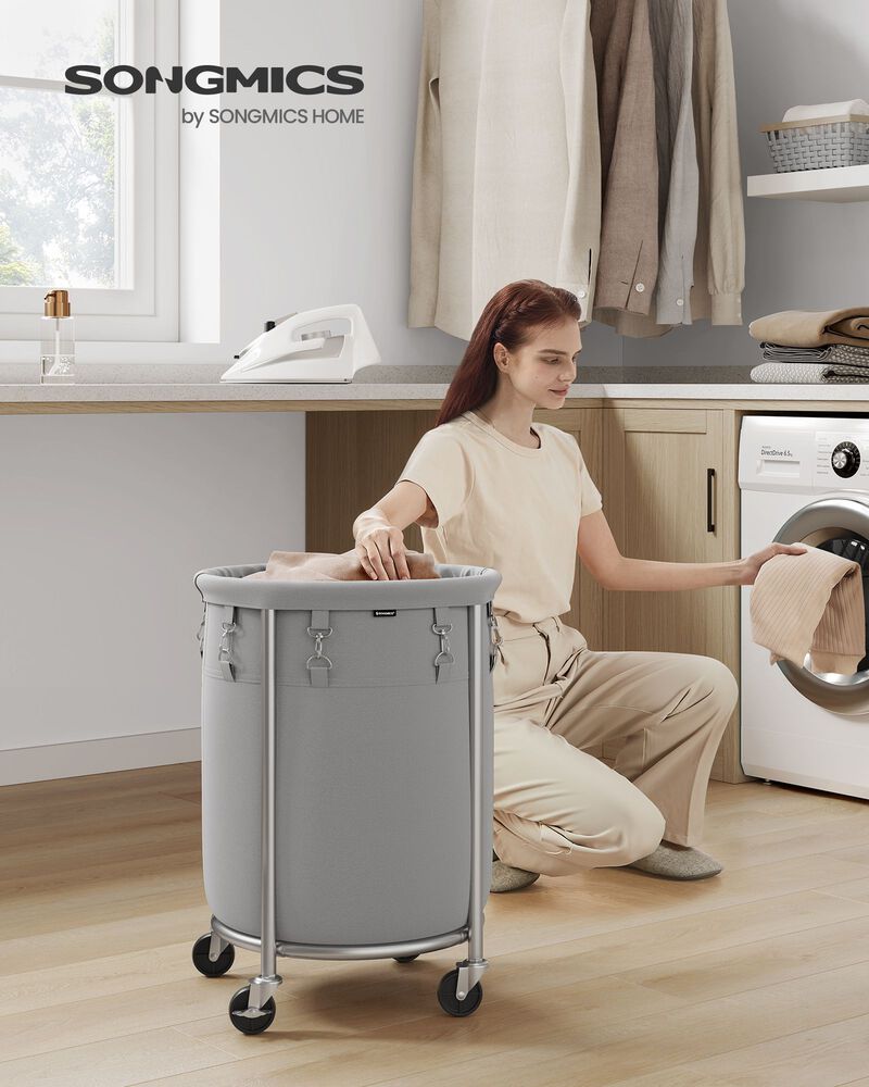 Laundry Basket with Wheels and Removable Bag, Steel Frame, 4 Casters and 2 Brakes