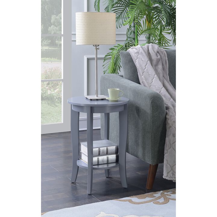 Convenience Concepts American Heritage Round End Table with Shelf, Gray