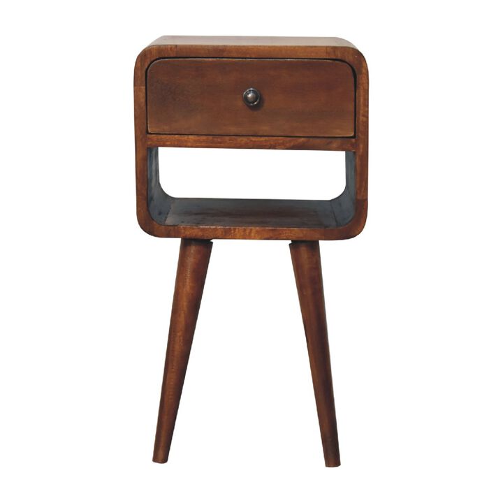Mini Chestnut Curved Bedside with Lower Slot