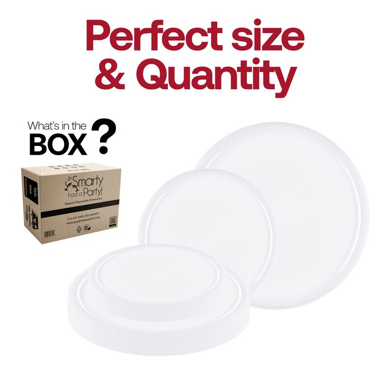 White Flat Round Plastic Dinnerware Value Set (40 Sets) image number 4