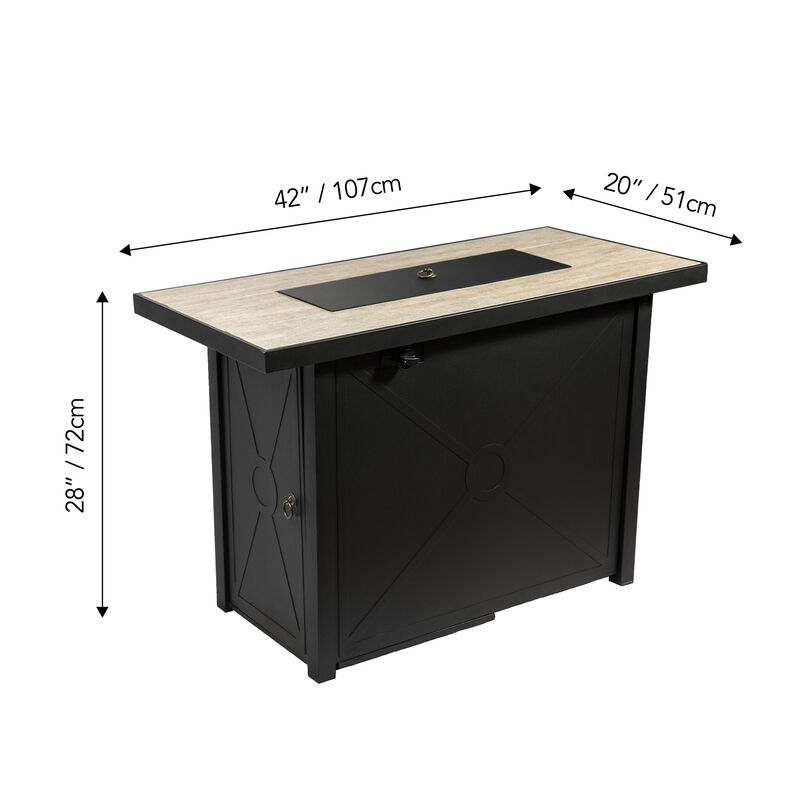 Outdoor Propane Gas Fire Pit Table with a Metal Base, Black/Stone image number 4