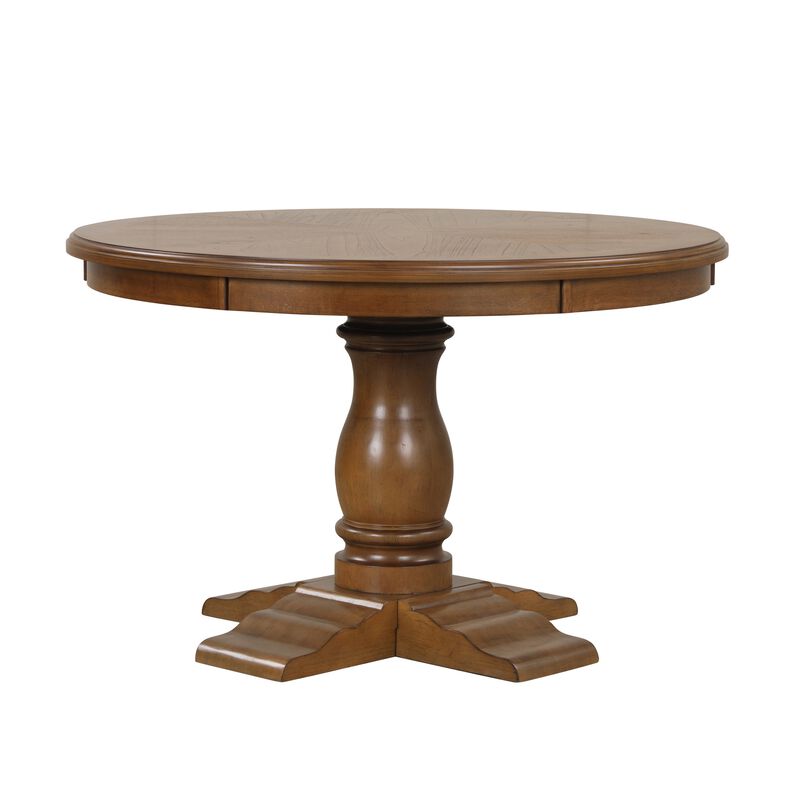 Dinie Dining Table, Classic Turned Base, Chestnut Brown Wood 48 Inch - Benzara image number 0