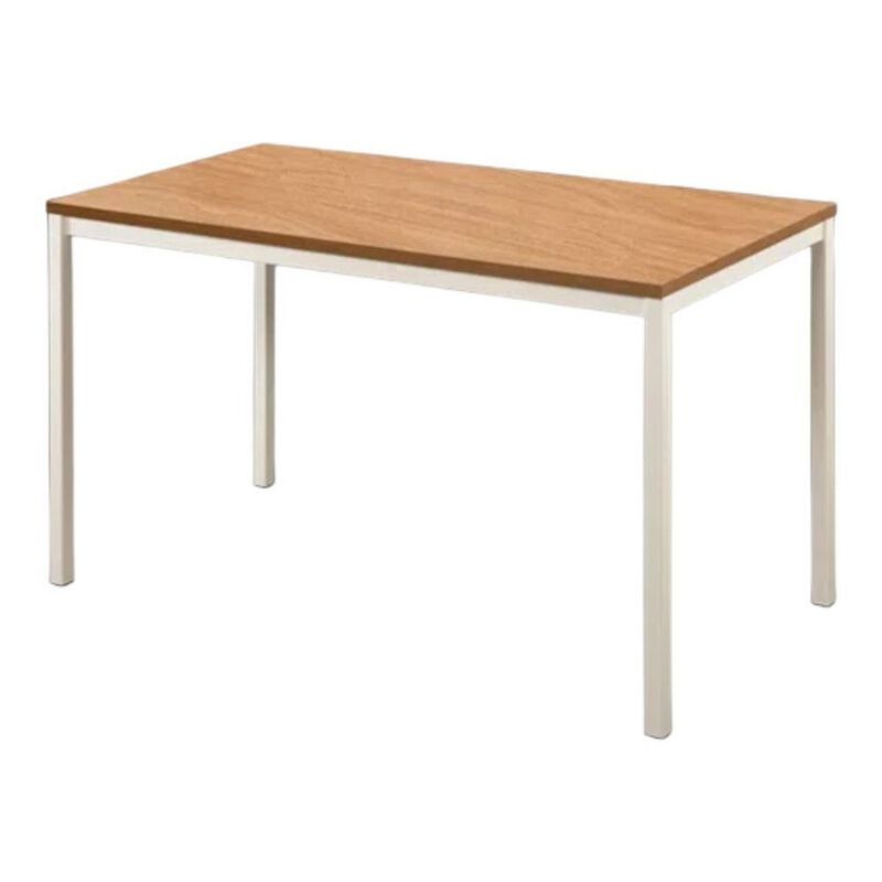 Rary Computer Writing Desk, 47 Inch, White Metal, Oak Brown Wood Top - Benzara