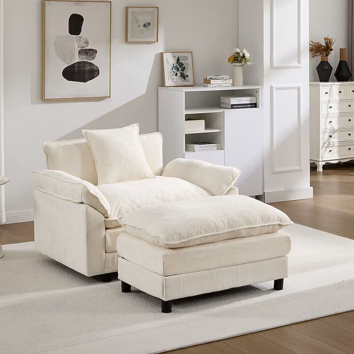 Envelor Chenille Upholstered Accent Chair with Ottoman, Set of 2