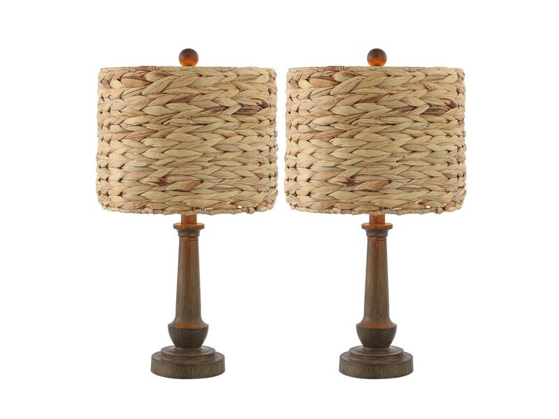Leona Rustic Farmhouse Handwoven Rattan/Resin LED Table Lamp