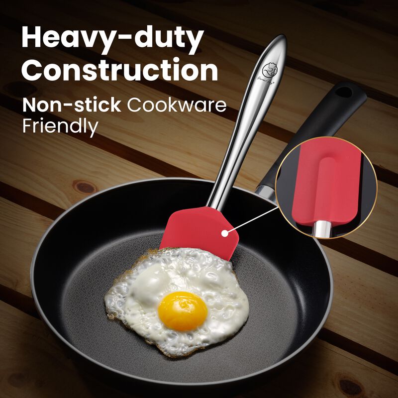 5pcs Silicone Spatula Set with Stainless Steel Handle, Spatulas for Cooking & Baking with Spoonula & Brush