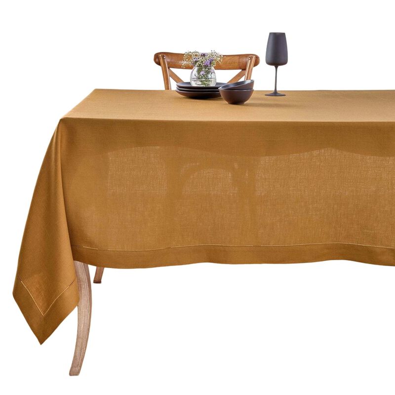 Solino Home Classic Hemstitch 100% Linen Tablecloth &ndash; Handcrafted, Machine Washable, Perfect for Holiday and Everyday Dining