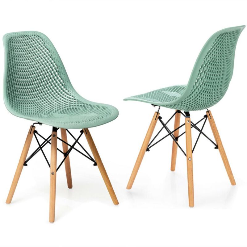 Hivvago 2 Pcs Modern Plastic Hollow Chair Set with Wood Leg