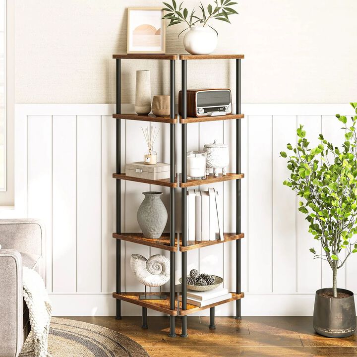 Industrial Style Corner Bookcase 5 Shelf Unit for Space Saving Storage