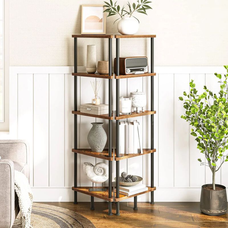 Industrial Style Corner Bookcase 5 Shelf Unit for Space Saving Storage image number 1