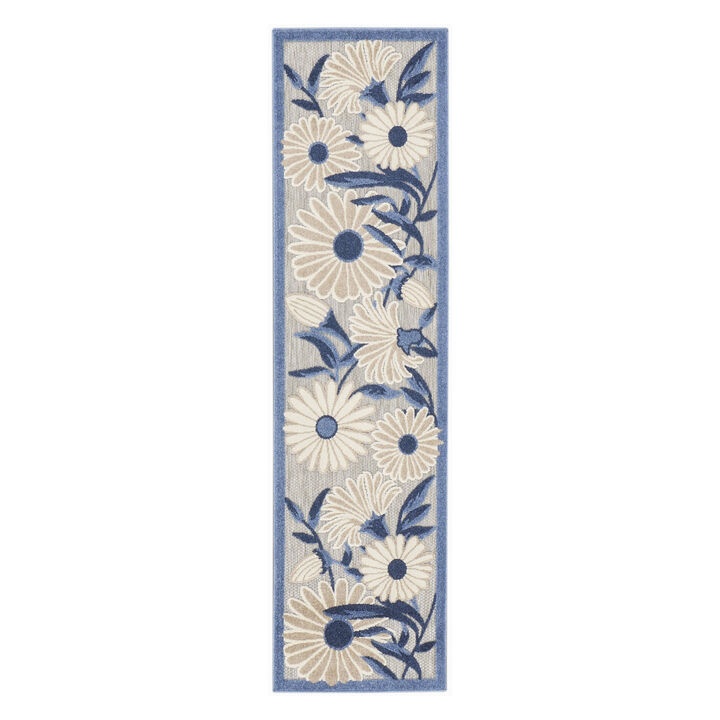 HomeRoots 6' Blue And Gray Floral Indoor Outdoor Runner Rug