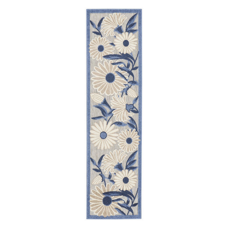 HomeRoots 6' Blue And Gray Floral Indoor Outdoor Runner Rug image number 0