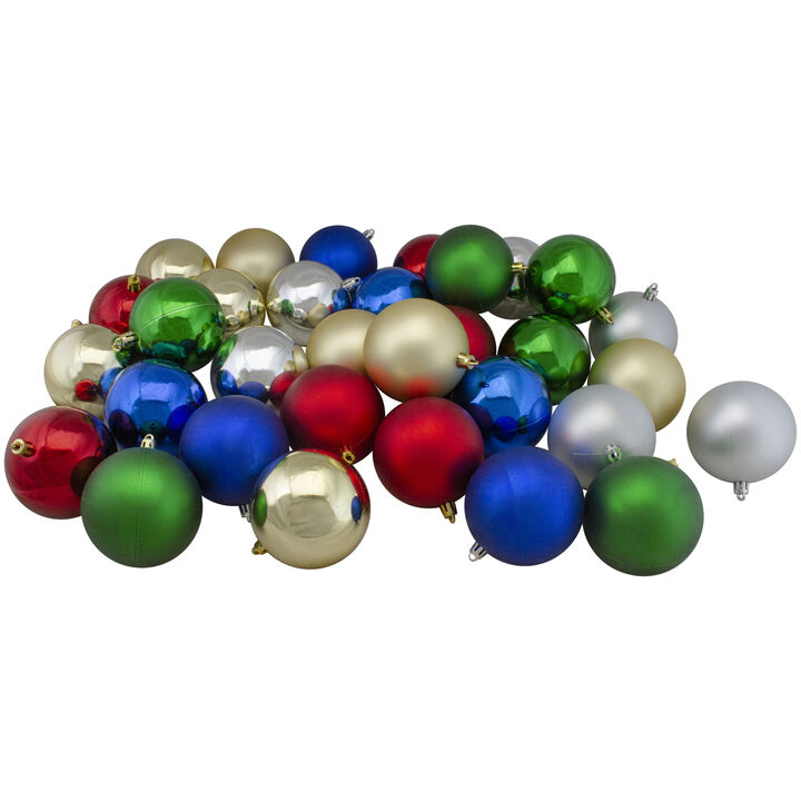 32ct Multi-Color Shatterproof 2 Finish Christmas Ball Ornaments 3.25" (80mm)