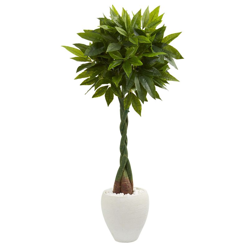 Hivvago 5 Feet Money Artificial Tree in White Oval Planter (Real Touch
