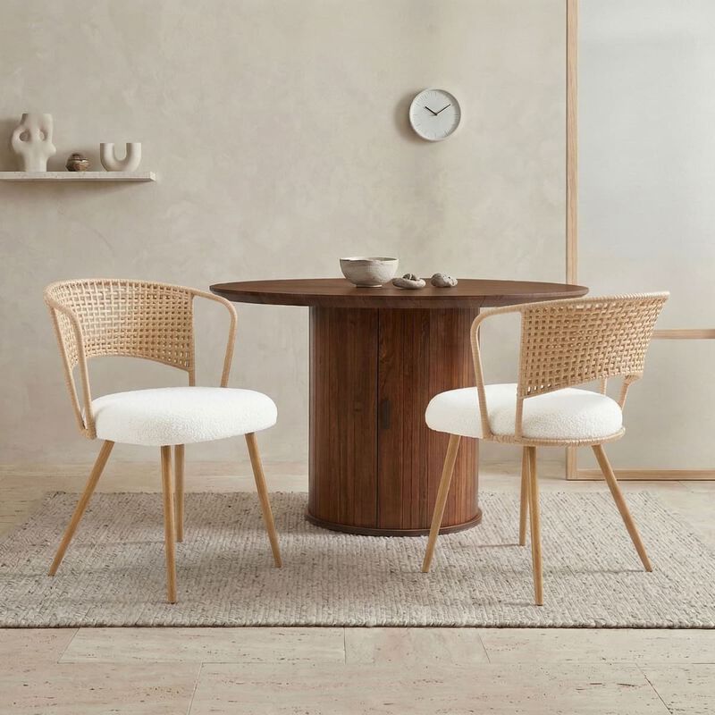 2 Pack Cane Back Dining Chairs PE Rattan Wingback Chair with Metal Legs Upholstered Cushion Kitchen Dining Chair Set image number 3
